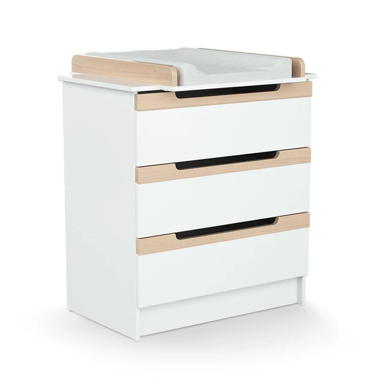 Commode 3 tiroirs avec plan à langer AT4 Carrousel Blanc et hêtre