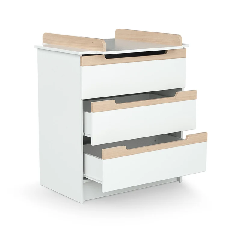 Commode 3 tiroirs avec plan à langer AT4 Carrousel Blanc et hêtre
