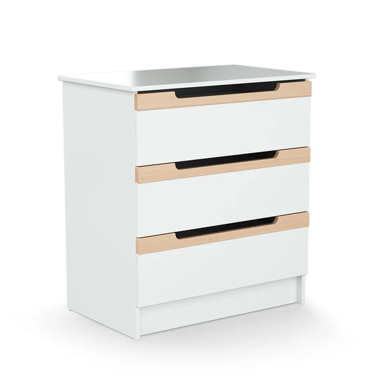 Commode 3 tiroirs avec plan à langer AT4 Carrousel Blanc et hêtre