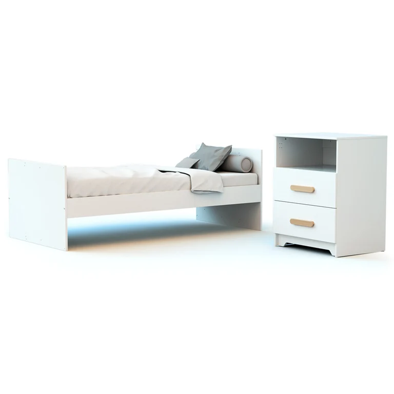 Lit évolutif 60x120 en 90x190 et commode à langer AT4 Gavroche Blanc et hêtre