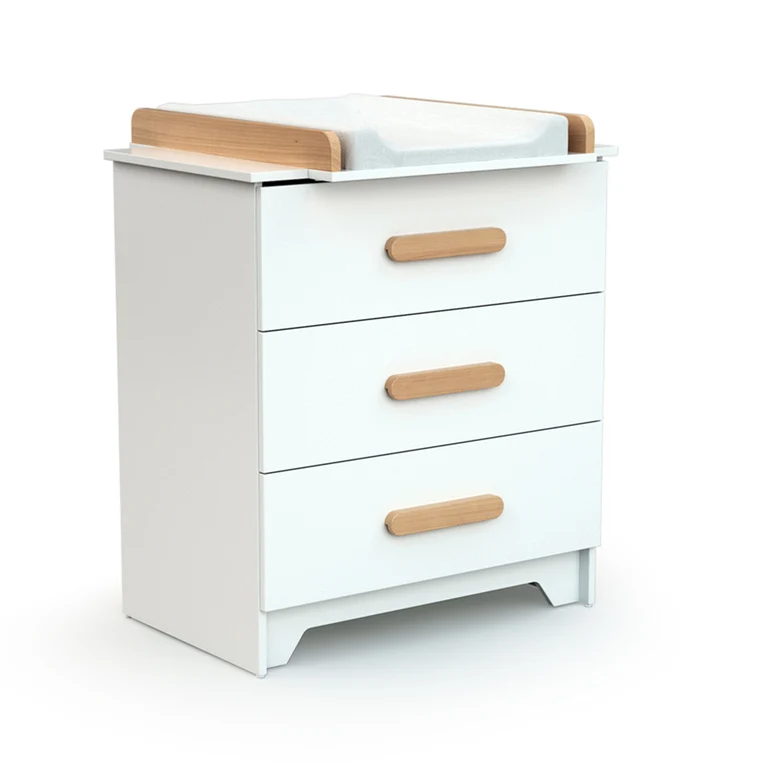 Commode 3 tiroirs avec plan à langer AT4 Gavroche Blanc et hêtre