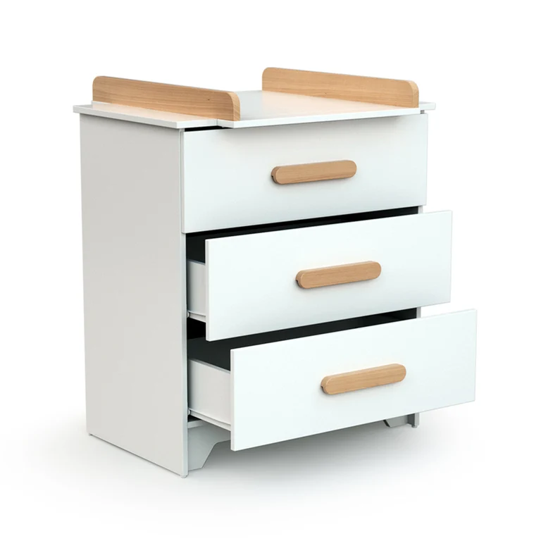 Commode 3 tiroirs avec plan à langer AT4 Gavroche Blanc et hêtre