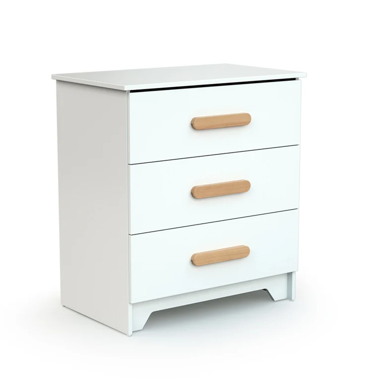 Commode 3 tiroirs avec plan à langer AT4 Gavroche Blanc et hêtre