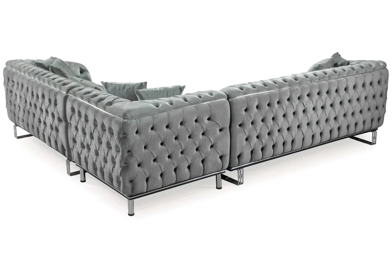 Canapé Turc Angle Capitonné Velours Gris Doré Chesterfield – PARIS