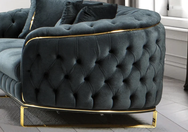 Canapé Turc Angle Capitonné Velours Anthracite Doré Chesterfield – PARIS