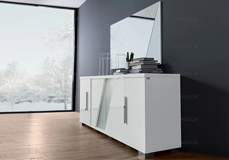 Miroir mural rectangulaire 140 cm blanc laqué - Lisa