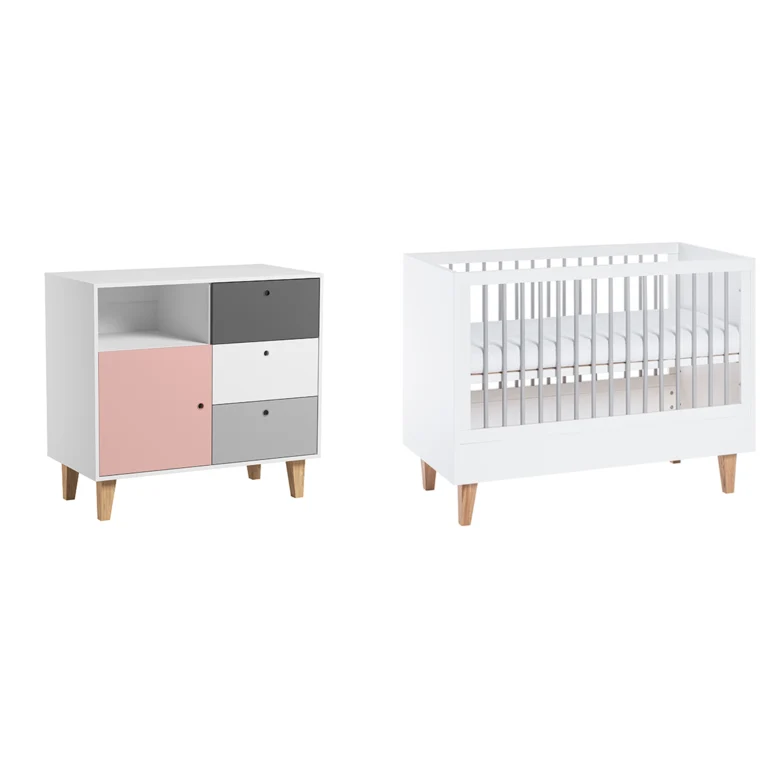 Lit bébé et Commode à langer Vox Concept Rose
