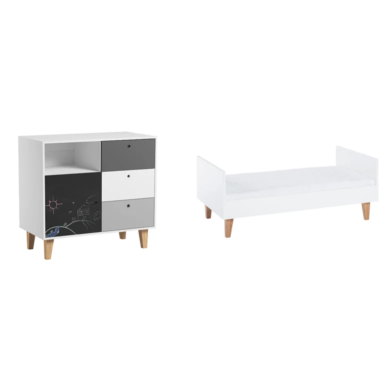 Lit bébé évolutif et Commode à langer Vox Concept Noir