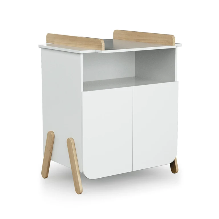 Commode 2 portes avec plan à langer AT4 Pirate Blanc et hêtre