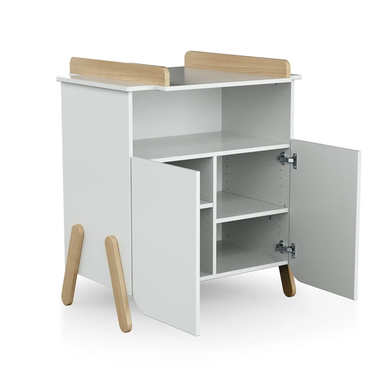 Commode 2 portes avec plan à langer AT4 Pirate Blanc et hêtre