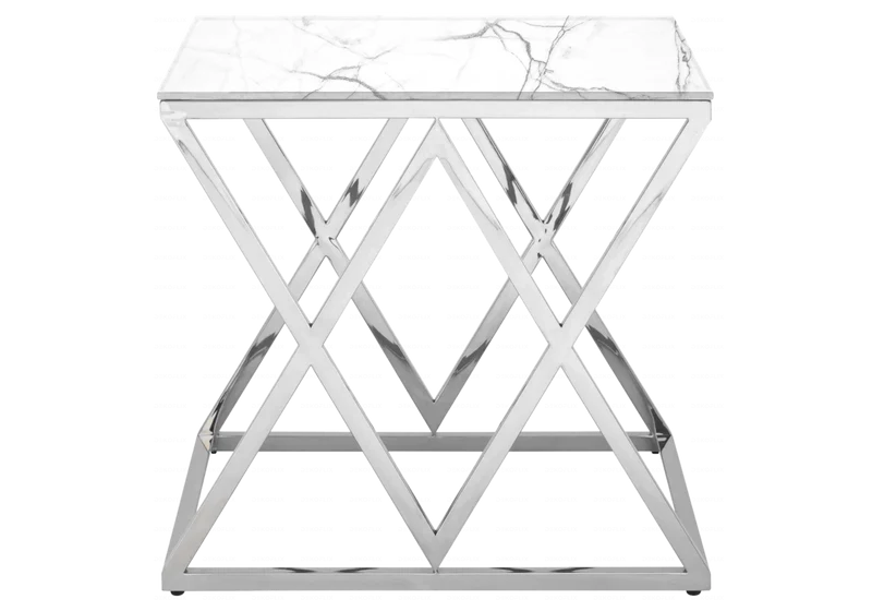 Bout de canapé marbre blanc argent design - Erly