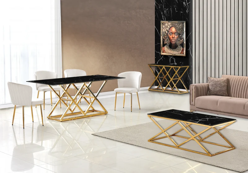 Bout de canapé marbre noir doré design - Erly