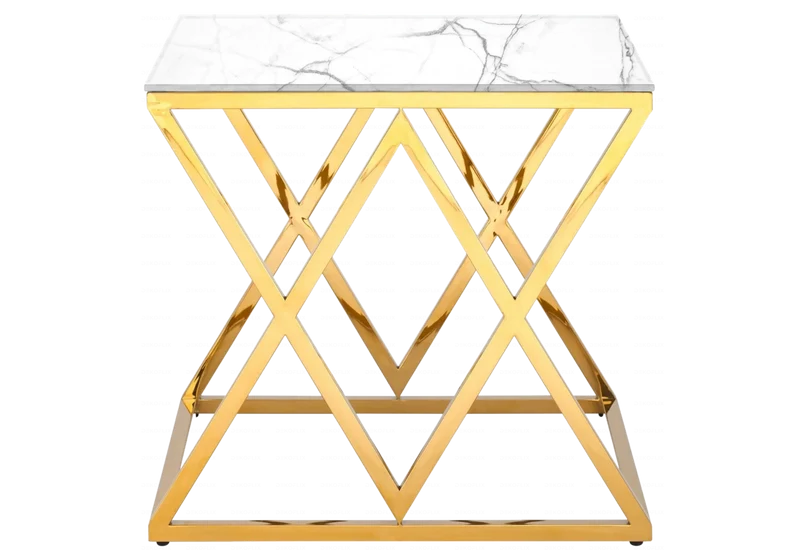 Bout de canapé marbre blanc doré design - Erly
