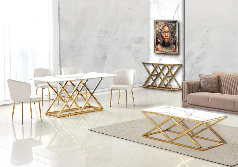 Bout de canapé marbre blanc doré design - Erly