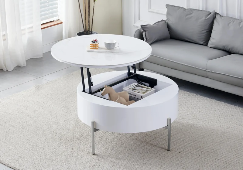 Table basse ronde chromée céramique marbre blanc - Vega