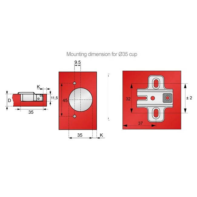 +30º Charnière, H2 plaque de montage avec vis EURO, portes d'angle