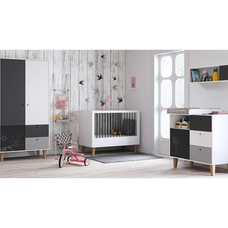Chambre complète lit bébé - commode à langer - armoire Vox Concept Noir