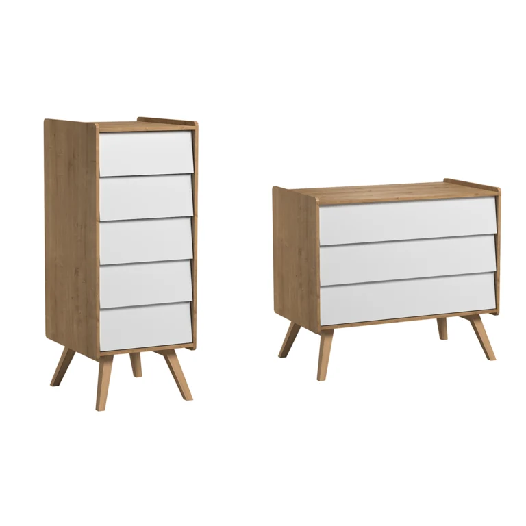 Commode 3 tiroirs et Chiffonnier Vox Vintage Bois Blanc