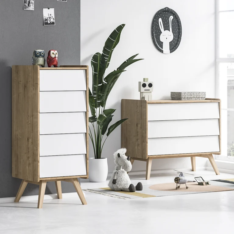 Commode 3 tiroirs et Chiffonnier Vox Vintage Bois Blanc