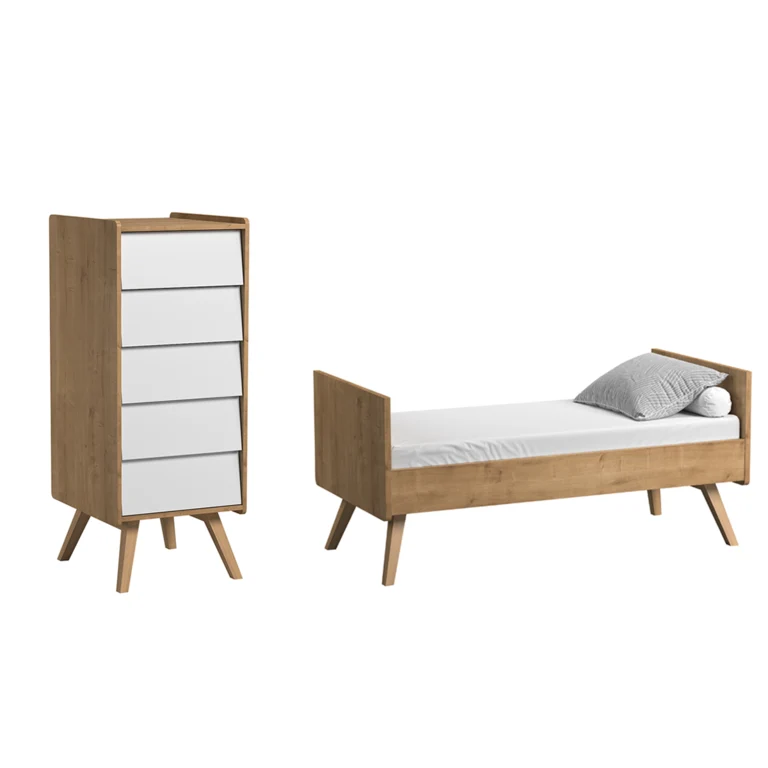Lit bébé évolutif et Chiffonnier Vox Vintage Bois Blanc