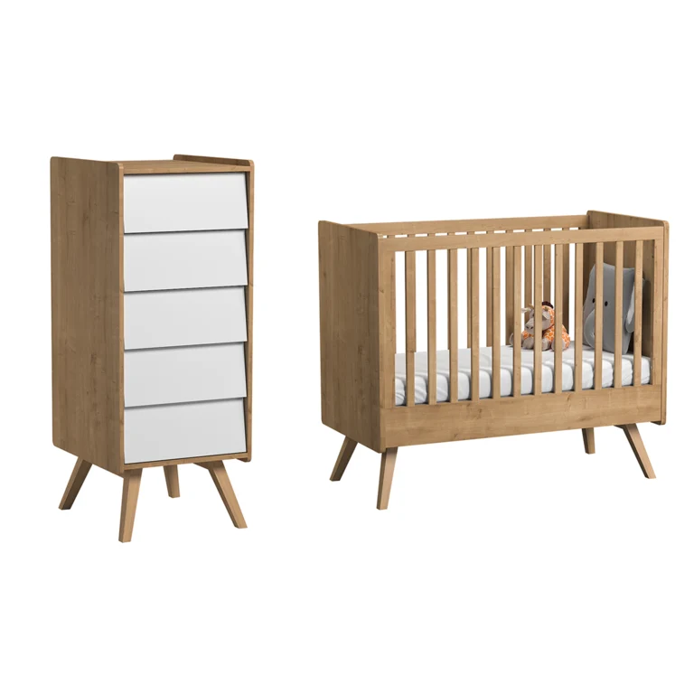 Lit bébé et Chiffonnier Vox Vintage Bois Blanc
