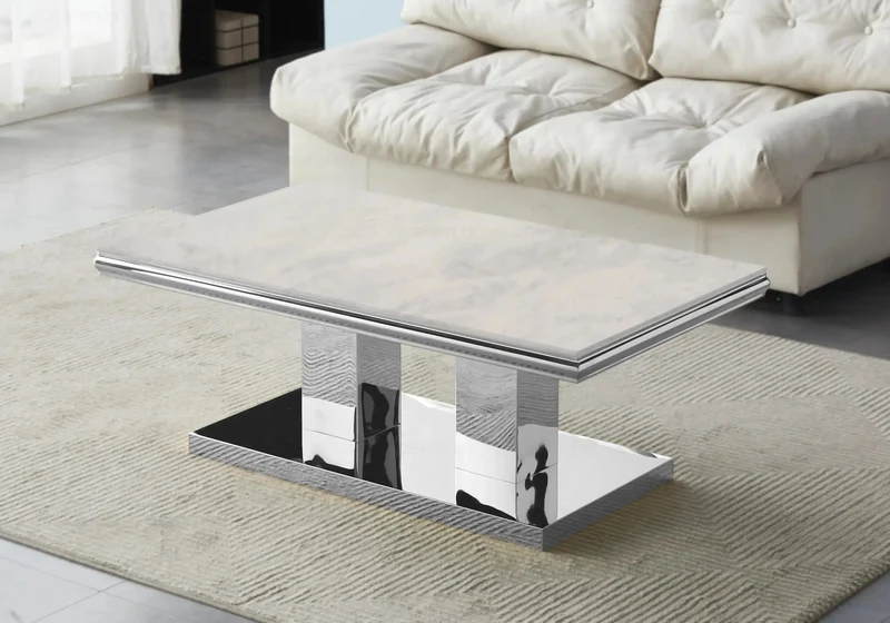 Table basse marbre beige argent design - Versus
