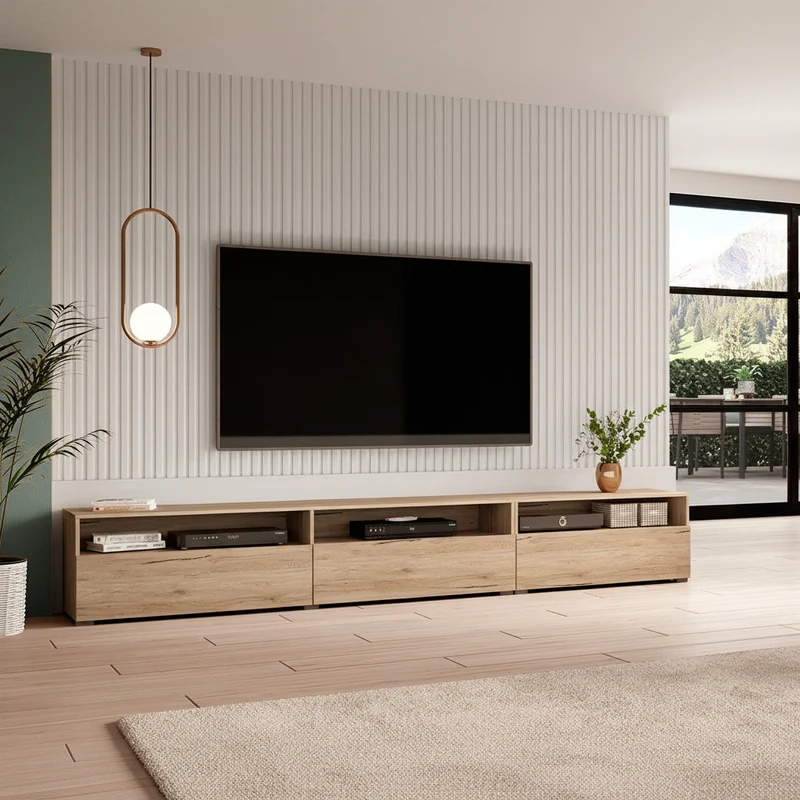 Meuble TV sur pied ou mural 1 tiroir 270 cm Sloan Bois