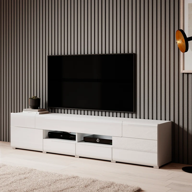Meuble TV 2 portes 2 tiroirs 208 cm Jules Blanc