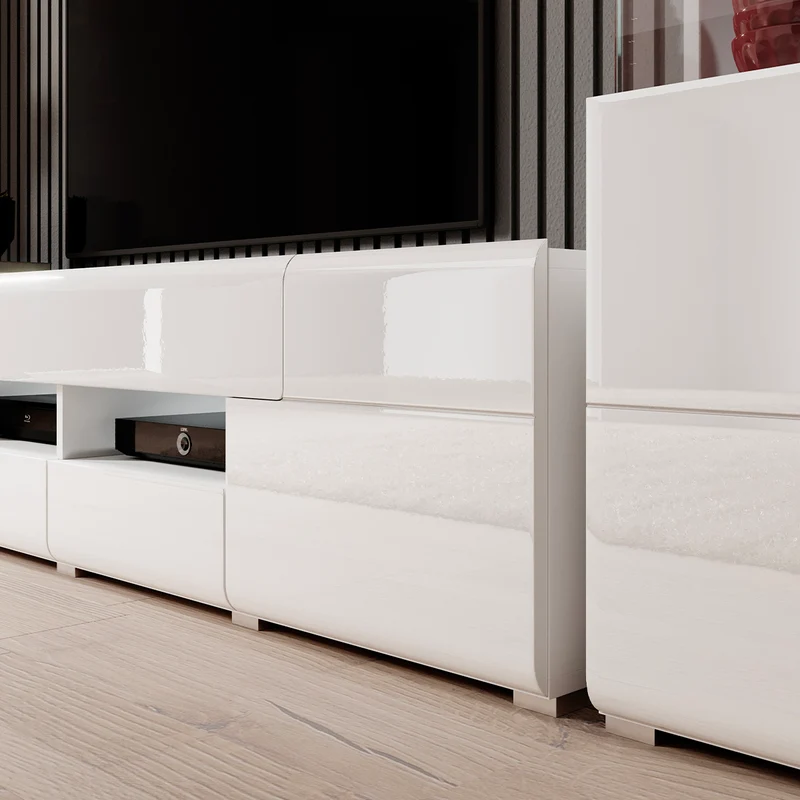 Meuble TV 2 portes 2 tiroirs 208 cm Jules Blanc