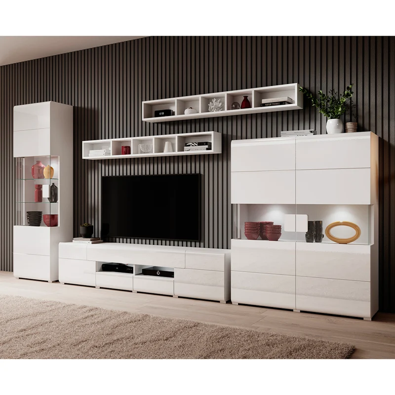 Meuble TV 2 portes 2 tiroirs 208 cm Jules Blanc