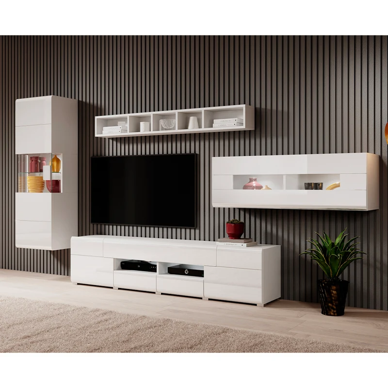 Meuble TV 2 portes 2 tiroirs 208 cm Jules Blanc