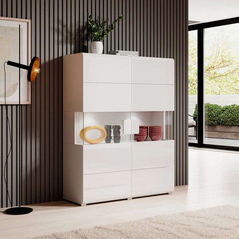 Vaisselier 2 portes avec LED Jules Blanc