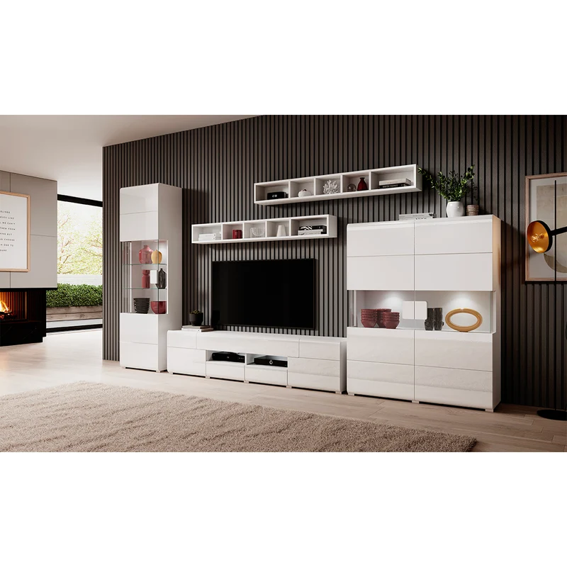 Vaisselier 2 portes avec LED Jules Blanc