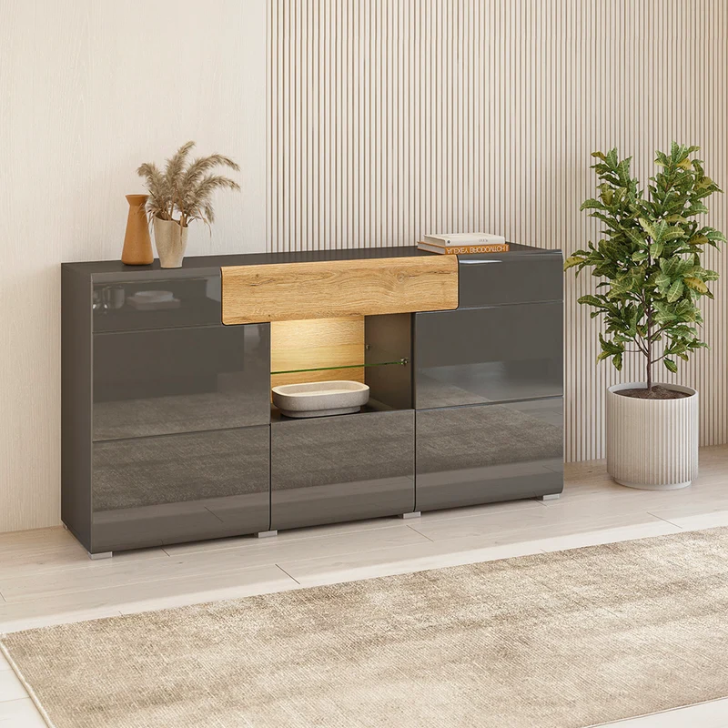 Buffet 3 portes 1 tiroir Jules Gris et Bois