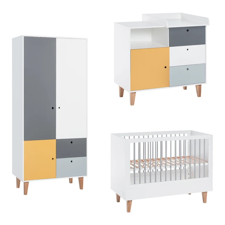 Chambre complète lit bébé - commode à langer - armoire Vox Concept Jaune