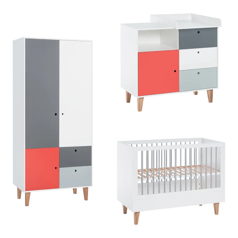Chambre complète lit bébé - commode à langer - armoire Vox Concept Rouge
