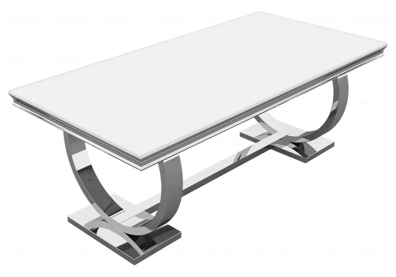 Table verre blanc et 4 chaises médaillon argent – Bobo
