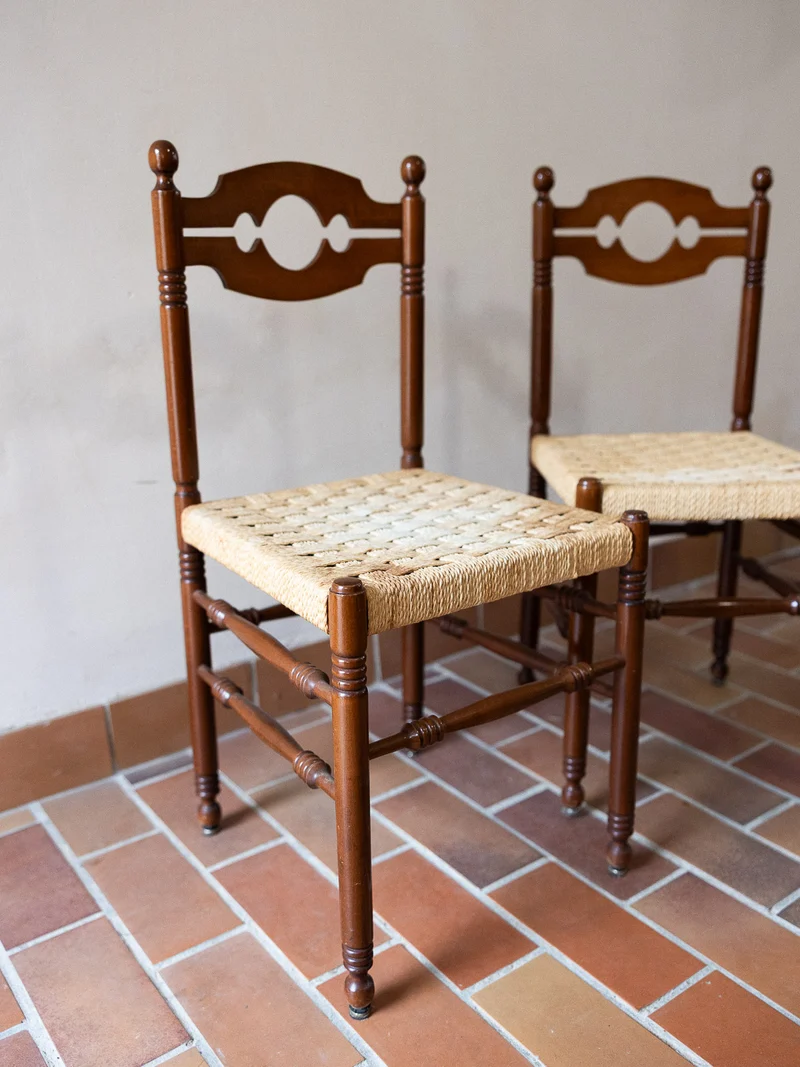 Claude, la paire de chaises en paillage N°1479