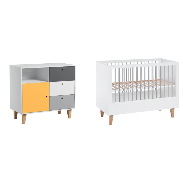 Lit bébé et Commode à langer Vox Concept Jaune