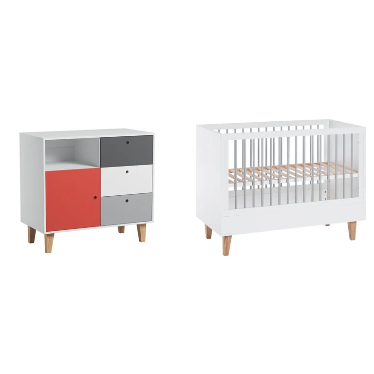 Lit bébé et Commode à langer Vox Concept Rouge