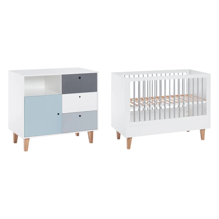 Lit bébé et Commode à langer Vox Concept Bleu