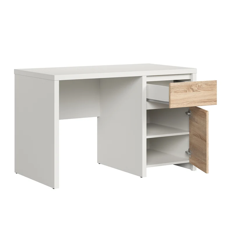 Bureau 1 porte 1 tiroir Soren Blanc et Bois
