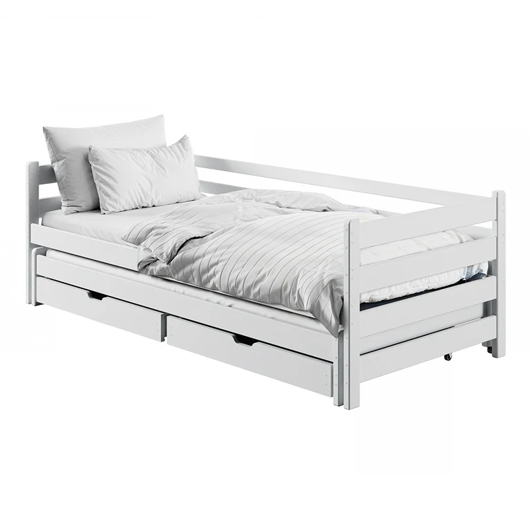 Lit 90x200 sommier lit gigogne et tiroirs inclus Abi Blanc