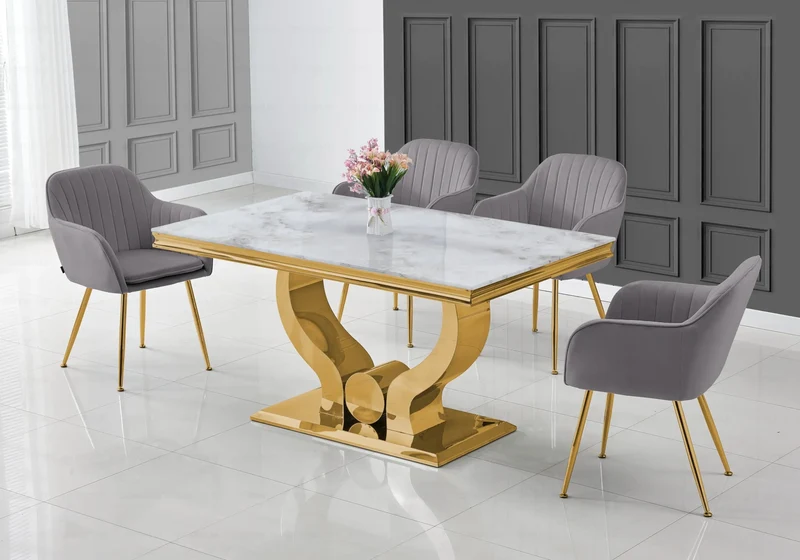 Salle à manger complète marbre beige doré – Omega