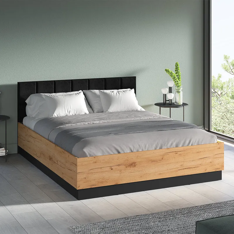 Lit coffre 160x200 sommier inclus Solal Bois et Noir
