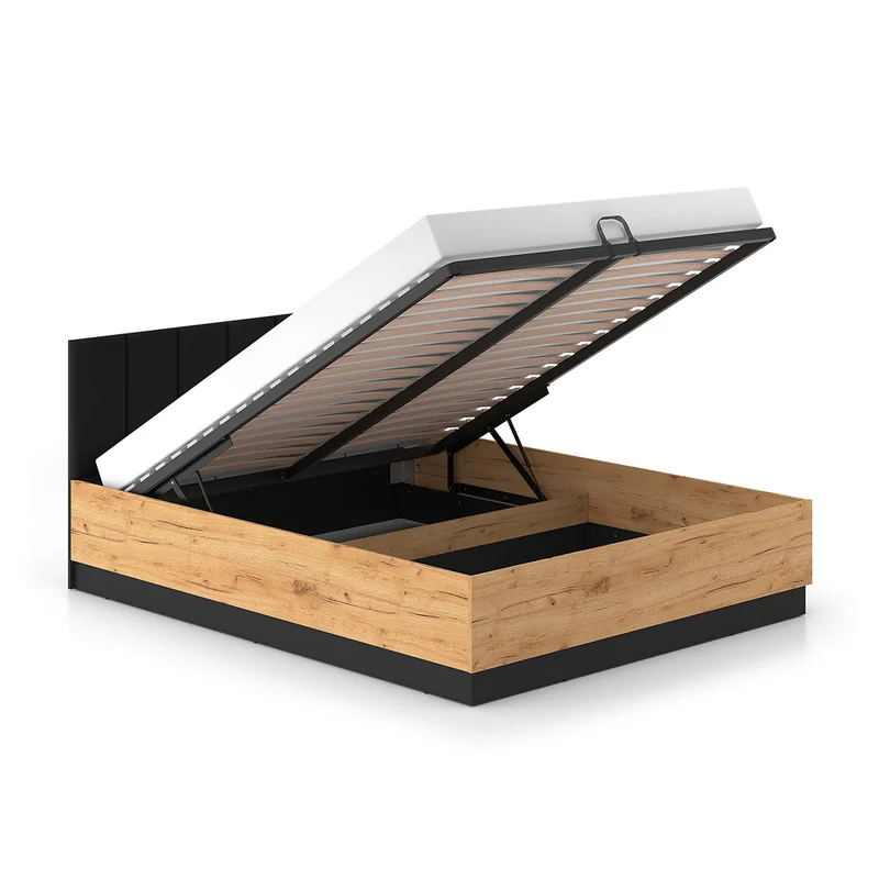 Lit coffre 160x200 sommier inclus Solal Bois et Noir