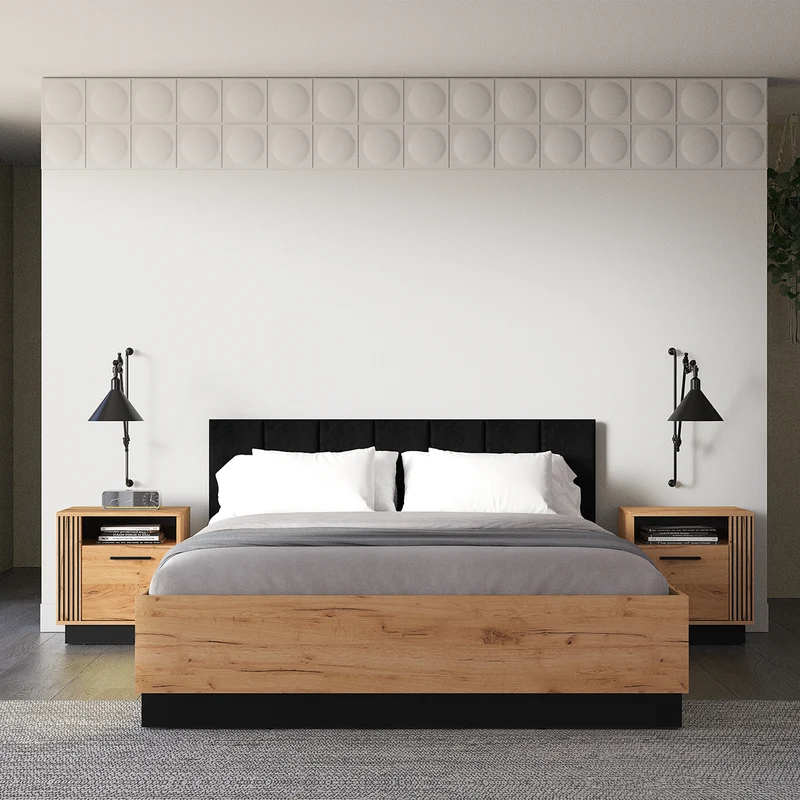 Lit coffre 160x200 sommier inclus Solal Bois et Noir