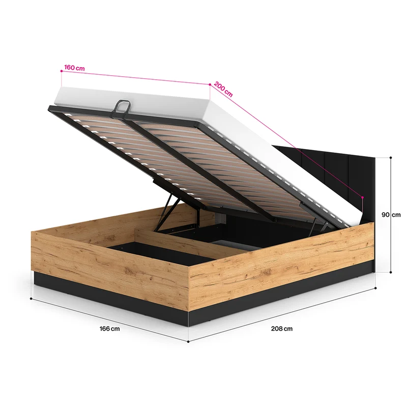 Lit coffre 160x200 sommier inclus Solal Bois et Noir