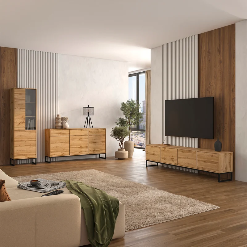 Meuble TV 4 portes 209 cm Loa Bois