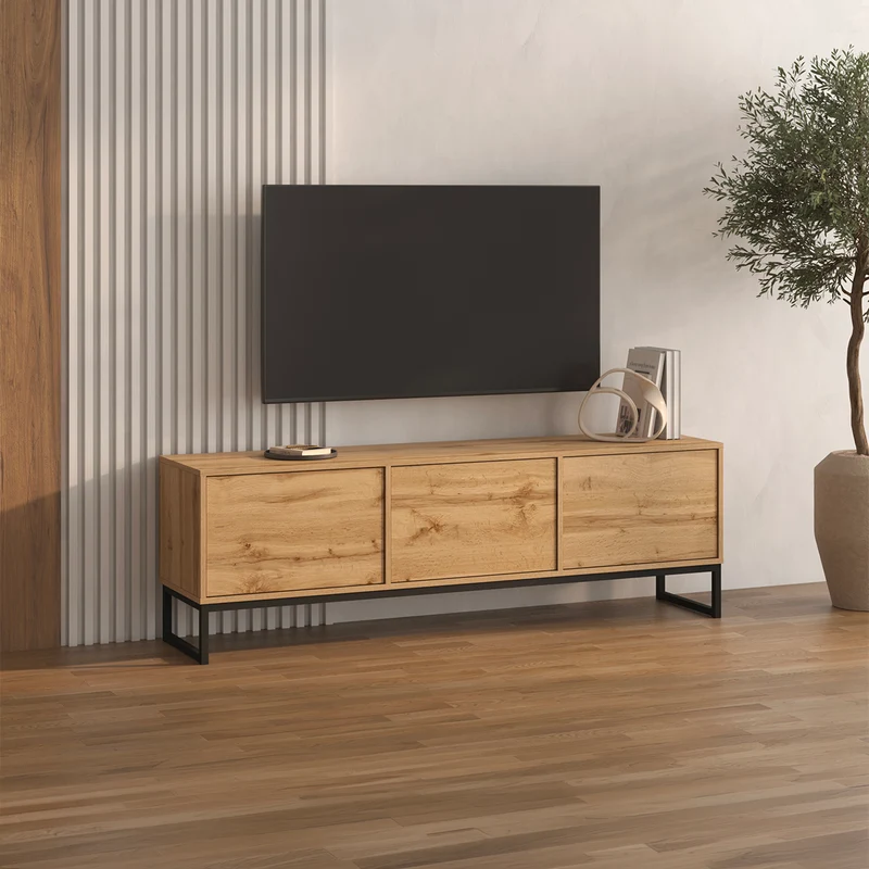 Meuble TV 3 portes 157 cm Loa Bois